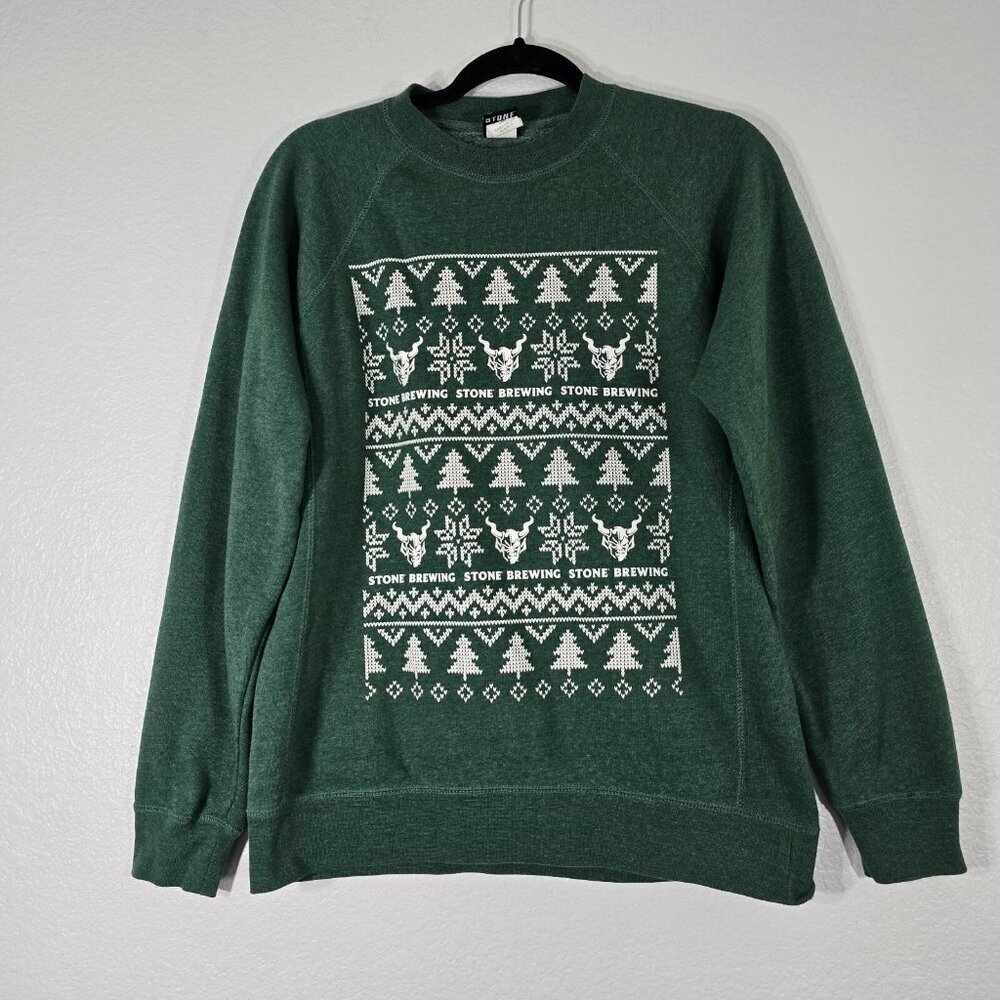 Stone Brewing Christmas Sweater Women Small Green Pullover Holiday Party